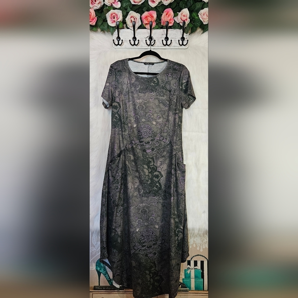 Noracora Stormy Skies High-Low Jersey Dress w/ Pockets